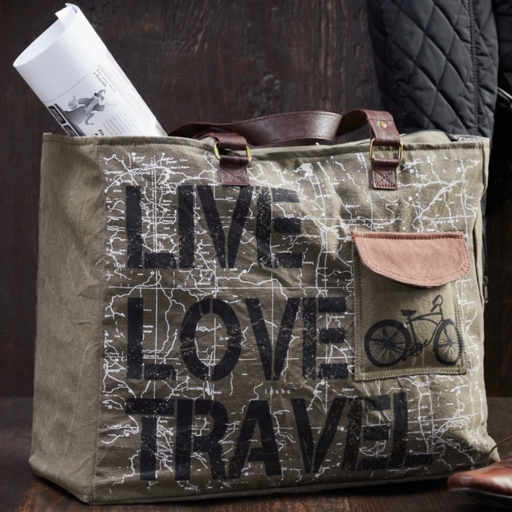 Live Love Travel Up cycled canvas Tote BRAND NEW